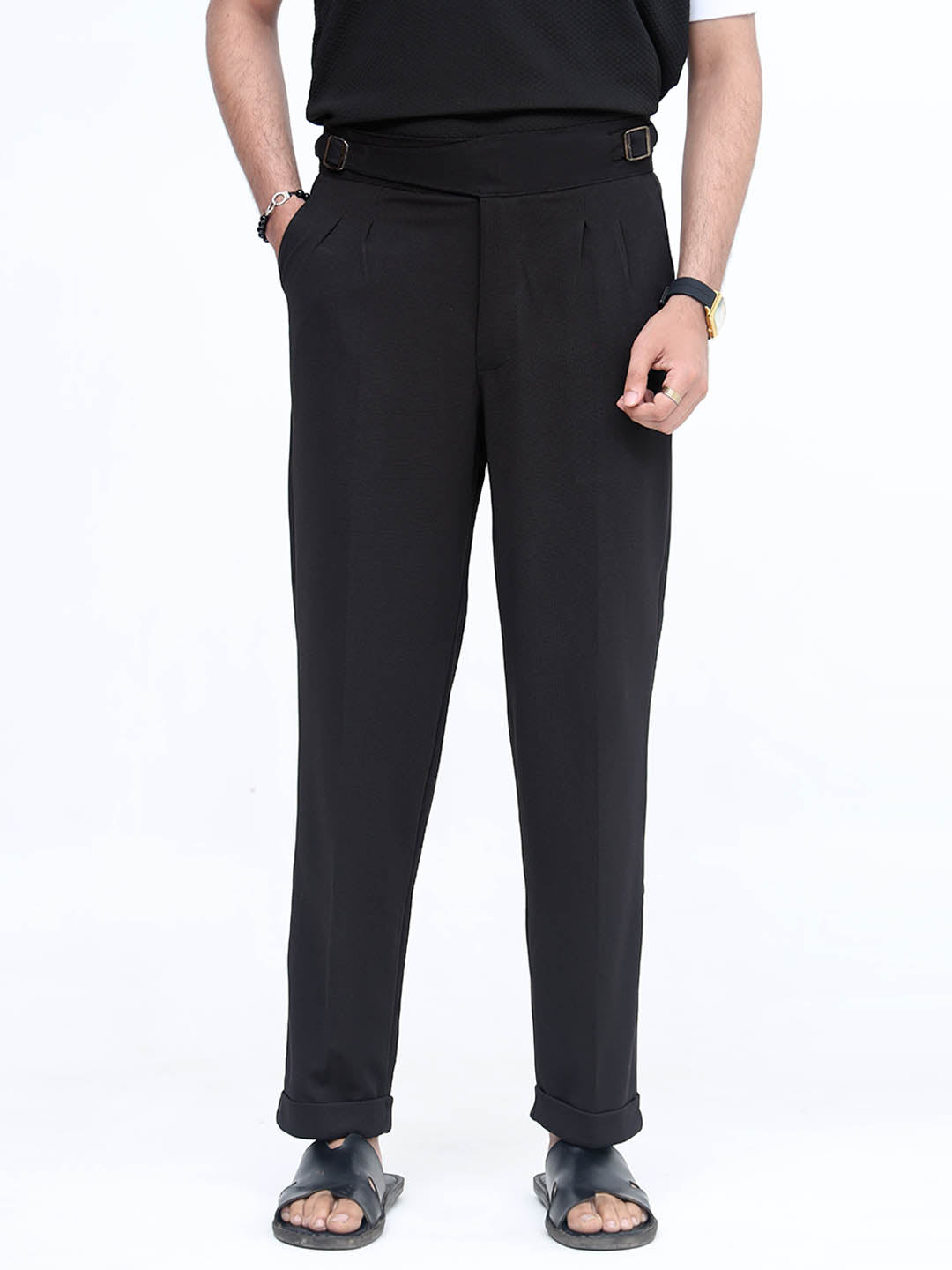 Urban Wolfs White Pleated Dress Pant ( Black )
