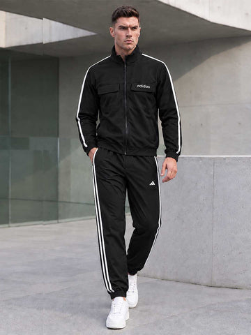Men's Essential Stripe Black Tracksuit