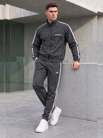 Men's Essential Stripe Charcoal Tracksuit