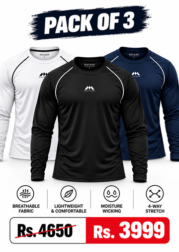 Mayaar Full Sleeve Pack of 3 Imported Dry-fit Shirts Black/White/Navy